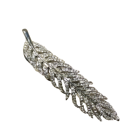 Hair Barrette Clip Silver Tone Rhinestone Feather Elegant Design Heavy Duty... - Picture 3 of 8